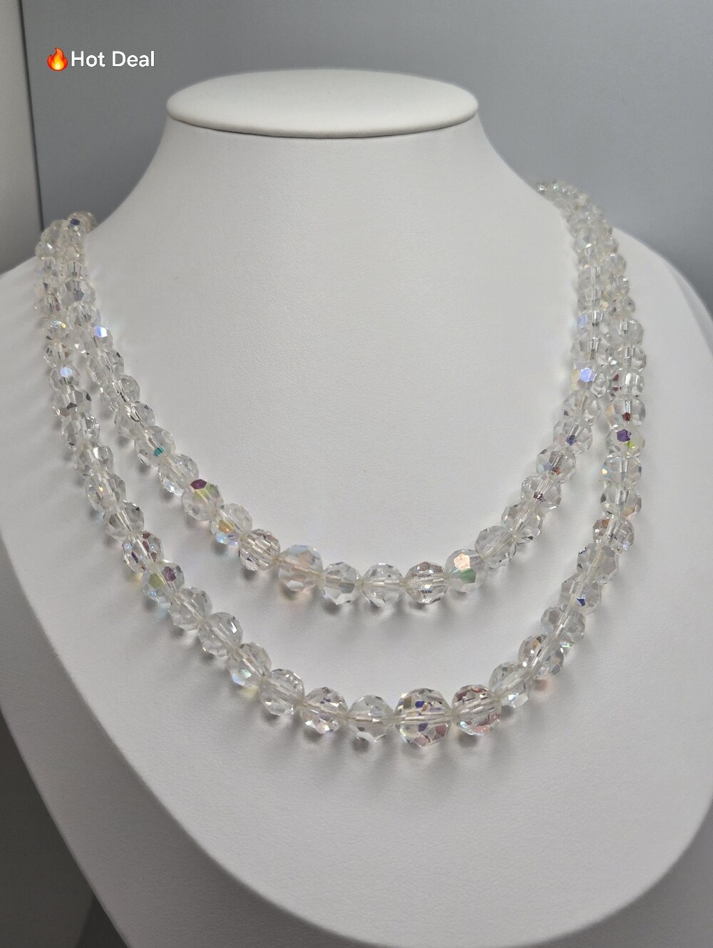 Vintage Crystal Bead Necklace Multi Strand Lead Glass 925 Clasp 27-30"